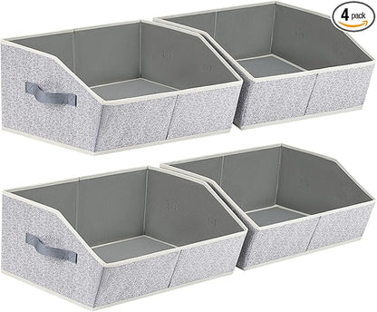Trapezoid Closet Shelf Organizer - Large Baskets for Organizing, Storage Baskets for Shelves, Cubbies Storage Bins for Clothes, Books, Blankets, 4 Pack, Light Gray