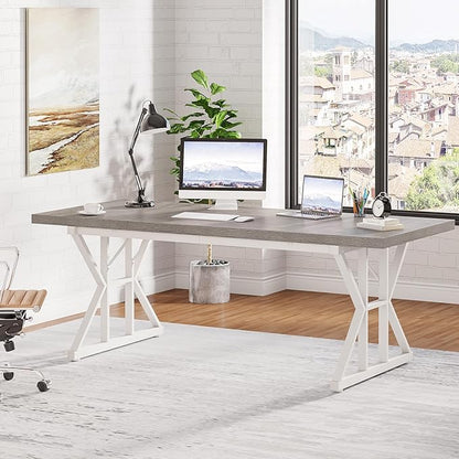 Tribesigns 70.8-Inch Executive Desk, Large Computer Office Desk Workstation, Modern Simple Style Laptop Desk Study Writing Table Business Furniture for Home Office (Grey/White, 70.8 Inch)