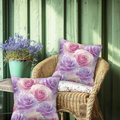 Rose Throw Pillow Covers Set of 2 | 18x18 Inches Cushion Cases for Couch, Sofa, Bedroom and Living Room | Romantic Floral Pillowcases for Home Decoration