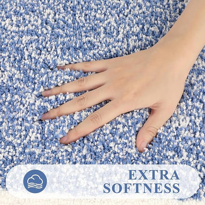 Pauwer Bathroom Rug Mat Set 3 Piece, Microfiber Shaggy Bath Set, Non-Slip Ultra Soft Carpet Mats, Absorbent with U-Shaped Toilet for Bathroom, Tub, Shower, Blue