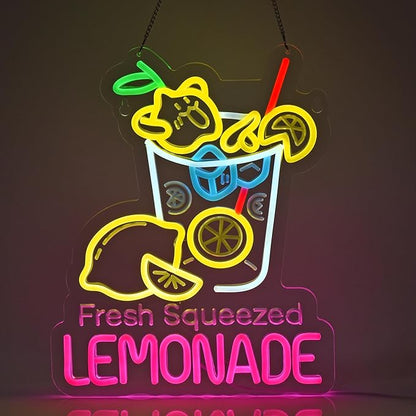 Lemonade Neon Sign, Neon Lights Hanging Wall Art Decoration for Restaturant Shop Food Truck Market Bakeries Café Celebration Home Decor, USB Powered Ultra Bright Dimmable,15.75 * 12.6inches