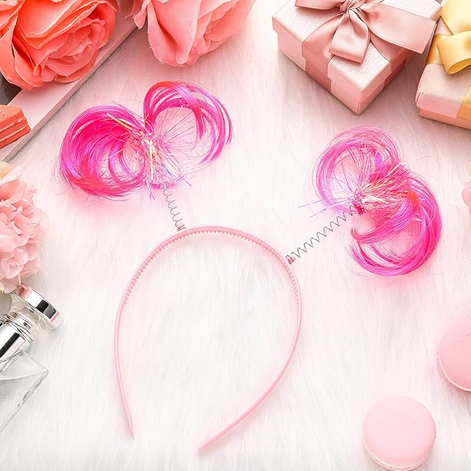 Hoteam 12 Pieces Ponytail Headband Tinsel Wrapped Head Bopper Party Headwear Accessory for Women Girls Costume Party Accessories (Pink)