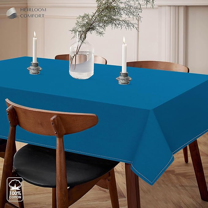 Turquoise Blue Tablecloth, Table Cover 60x102 Inch, 100% Cotton, Fits 8-10 Seats, Durable, Washable, Wrinkle Resistant, Rectangle Table Cloth for Dining, Party, Events, Outdoor Use