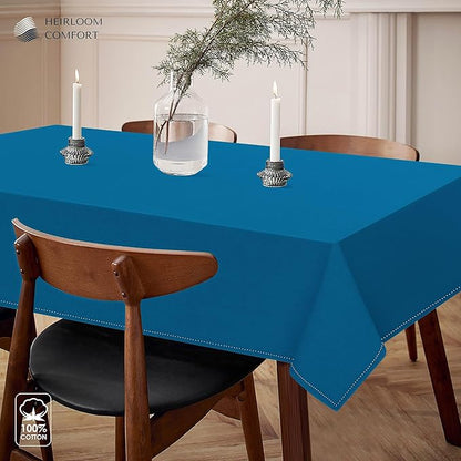 Turquoise Blue Tablecloth, Table Cover 60x102 Inch, 100% Cotton, Fits 8-10 Seats, Durable, Washable, Wrinkle Resistant, Rectangle Table Cloth for Dining, Party, Events, Outdoor Use