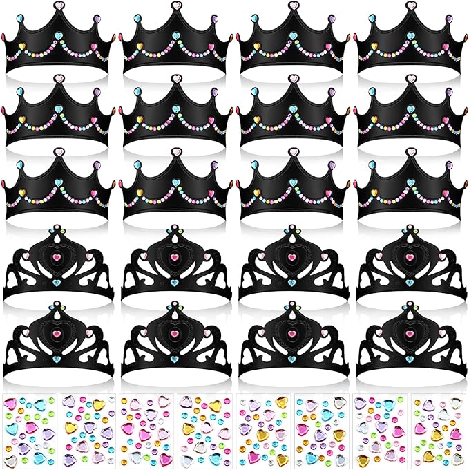 Yaomiao 44 Pcs Foam Crowns for Kids Princess Tiaras Crowns Bulk Diamond Sticker Making Kits for Birthday Party Supplies