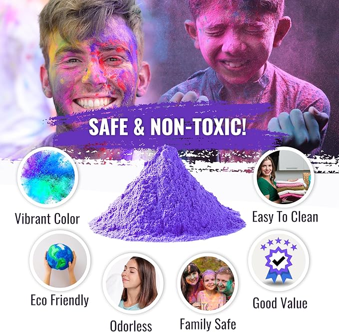 Color Blaze Holi Colored Powder - 5 lbs of Purple Powdered Color - for Fun Runs, Color Toss, Rangoli, Powder War, Backyard Party & Festivals - Pack of 1 Colorful Bag - 5 Pounds in Bulk - Purple