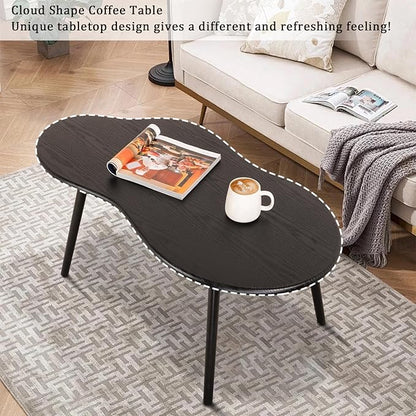Small Coffee Table Black Cloud Coffee Table for Small Spaces Modern Center Table Unique Irregular Coffee Table with Wood Legs Living Room Mid-Century Sofa Table