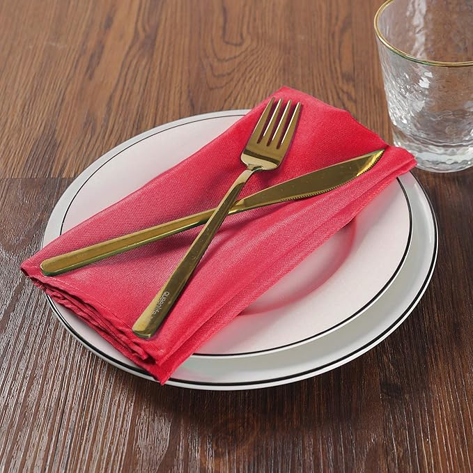 Cloth Napkins 20x20 inch Washable Polyester Dinner Napkins Soft Table Napkins for Wedding Party Dining Banquet(Red,50PCS)