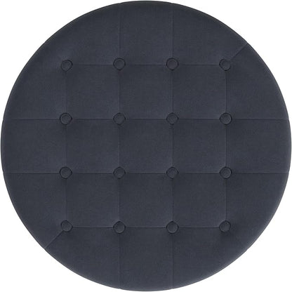 Homepop Home Decor | Button Tufted Velvet Round Storage Ottoman | Ottoman with Storage for Living Room & Bedroom, Steel Blue Velvet