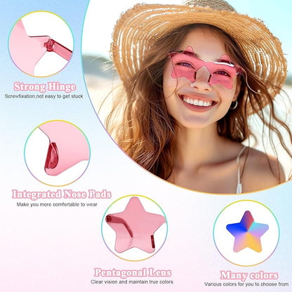 NACHLYNN 6 Pcs Rimless Star Shaped Sunglasses Pink Transparent Sunglasses Pentagram Glasses Valentine Day Party Favor