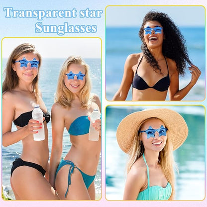 NACHLYNN 6 Pcs Rimless Star Shaped Sunglasses Light Blue Transparent Sunglasses Pentagram Glasses for Party Favor Cosplay