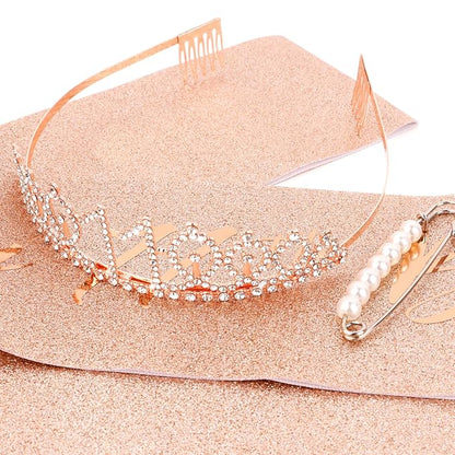 CIEHER 11th Birthday Crown + 11th Birthday Sash + Pearl Pin Set, It's My 11th Birthday Sash, 11 Birthday Tiara, 11th Birthday Decorations for Girls, 11th Birthday Gifts