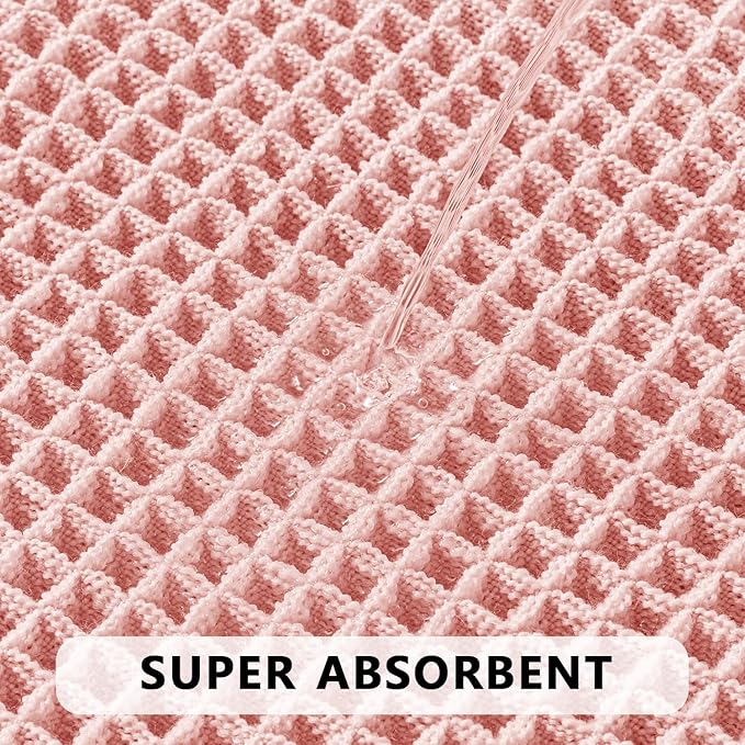 MIULEE Set of 2 Waffle Bathroom Rugs, Boho Bath Rugs Non Slip Washable, Super Absorbent Bath Mats, Ultra Soft Rubber Backed Shower Mats for Bathroom Floor, Tub and Shower, Pink, 18x30 Inch