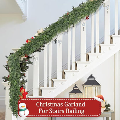 9FT Christmas Pine Garland - Real Touch Green Garland - Artificial Realistic Cedar Garlands for Mantel, Staircase, Tabletop - Indoor Outdoor Winter Christmas Decor
