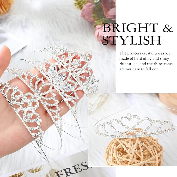32 Pieces Girls Crystal Tiara Crown Rhinestone Tiara Headband Crystal Princess Tiaras Silver Heart Crown Headband for Wedding Prom Birthday Party Hair Jewelry (Pretty Style)