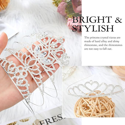 32 Pieces Girls Crystal Tiara Crown Rhinestone Tiara Headband Crystal Princess Tiaras Silver Heart Crown Headband for Wedding Prom Birthday Party Hair Jewelry (Pretty Style)