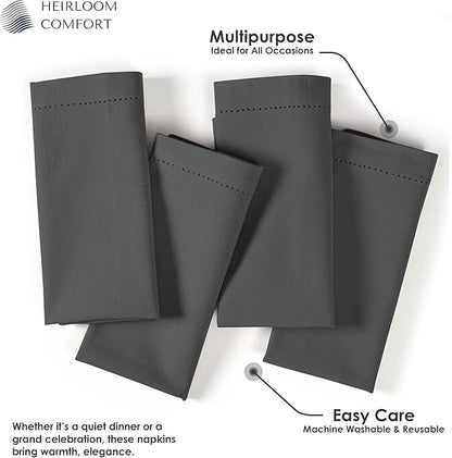 Grey Cloth Napkins 18x18 Inch - Set of 12-100% Cotton, Soft, Durable, Absorbent, Washable - Hemstitch Mitered Edges - Perfect for Dinner, Fall, Weddings, Formal Events, Everyday