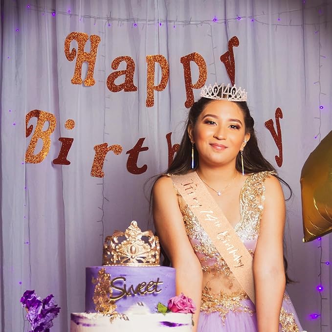CIEHER 14th Birthday Crown and Sash for Girls, It's My 14 Bday Sash, 14th Birthday Decorations Rose Gold