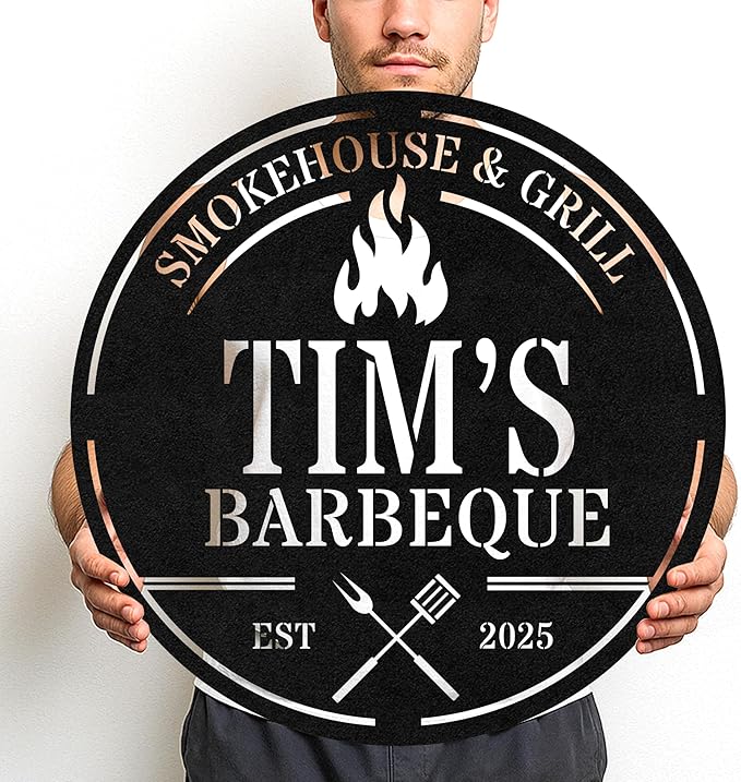 Rustic BBQ Pavilion Metal Sign, Custom Grill Name Cut Wall Art for Outdoor Patio, Personalized Backyard Barbecue Decor