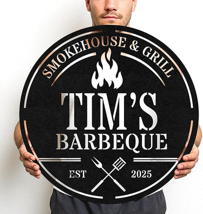 Rustic BBQ Pavilion Metal Sign, Custom Grill Name Cut Wall Art for Outdoor Patio, Personalized Backyard Barbecue Decor