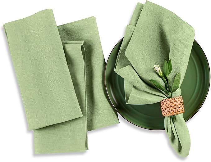 Solino Home Linen Napkins Set of 4-100% Pure Linen Laurel Green Dinner Napkins Cloth 20 x 20 Inch for Fall, Autumn - Fete, Handcrafted and Machine Washable