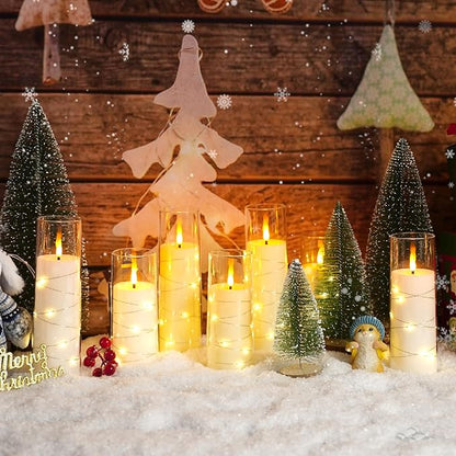 Flameless Candles with Embedded Star String - Battery Operated LED Candles, with Remote,12 Ivory Flickering Candles for Christmas, Weddings, Home Decor & Party,(D 2.3"×H 5" 6" 7")