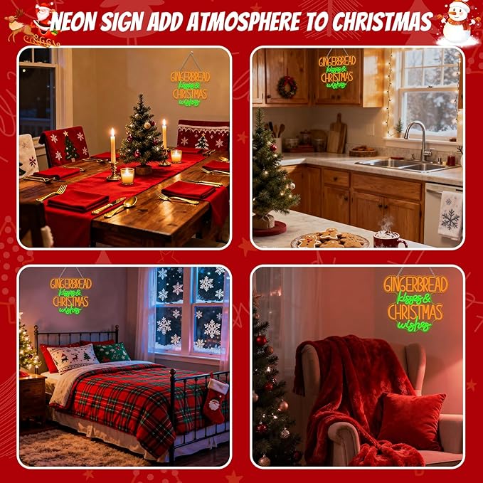 Horseneon Christmas Neon Sign Sweet Christmas LED Wall Light for Kitchen Dining Room USB Powered Adjustable Brightness Holiday Home Decor Gift