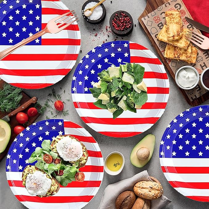 50Pcs 4th of July Paper Plates,4th of July Themed American Flag Patriotic Party Supplies,7inch American Flag Paper Plates,for Patriotic Party Veterans Memorial Day 4th of July Independence Day Decor