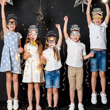 36 Pcs New Years Eve Party Supplies 2026 - New Years Decorations Set, Silver Gold Black Happy New Year Headband Tiara Glasses Noise Makers Bulk for Adults Kids New Year's Gifts Party Favors Decor