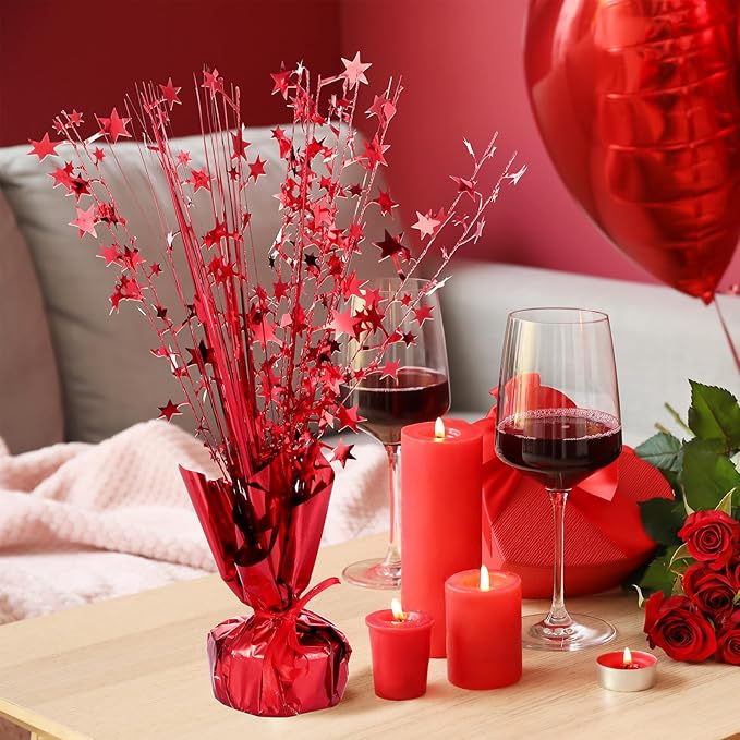 Crowye 18 Pcs Foil Spray Centerpiece Christmas Party Winter Star Table Decoration Burst Metallic Table Centerpieces for Birthday Party Season Holiday(Red)