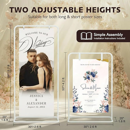 Jolitac Wedding Welcome Sign Holder, Adjustable Wedding Sign Stand Leather Hanging Straps & Design Bundle Heavy Duty Metal Easel Stand for Seating Charts, Bridal Showers, Birthday Party Displays