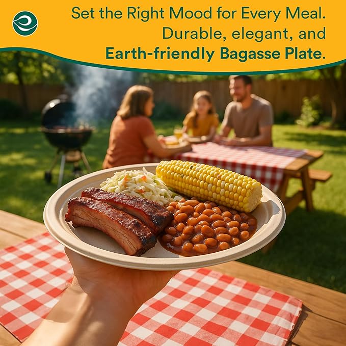 ECO SOUL Compostable 9 Inch(500-Pack) Biodegradable Heavy-Duty Disposable Eco-Friendly Paper Plates for Thanksgiving Dinner & Parties, Wedding, Event