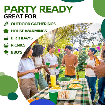 200 Count Green Plastic Cups - Green Disposable Cups for Party Birthday Picnics Christmas (16 oz)