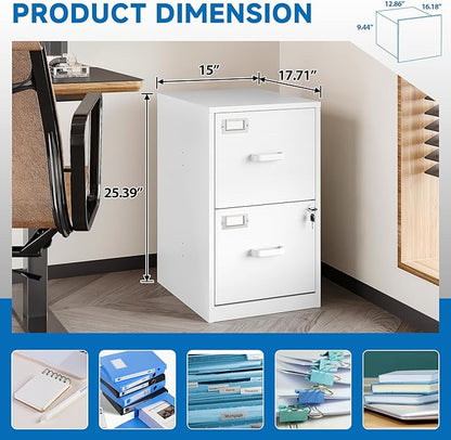 2 Drawer File Cabinet with Lock Vertical Filing Storage Office Home Steel Vertical File Cabinets for Letter Size File Cabinet Locked,Assembly Required