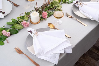 D'Moksha Homes White Linen Napkins Set of 4 - Classic Hemstitch 100% Pure Linen Hemstitch Dinner Napkins 20 x 20 Inch for Winter, Christmas, Holiday - Handcrafted and Machine Washable