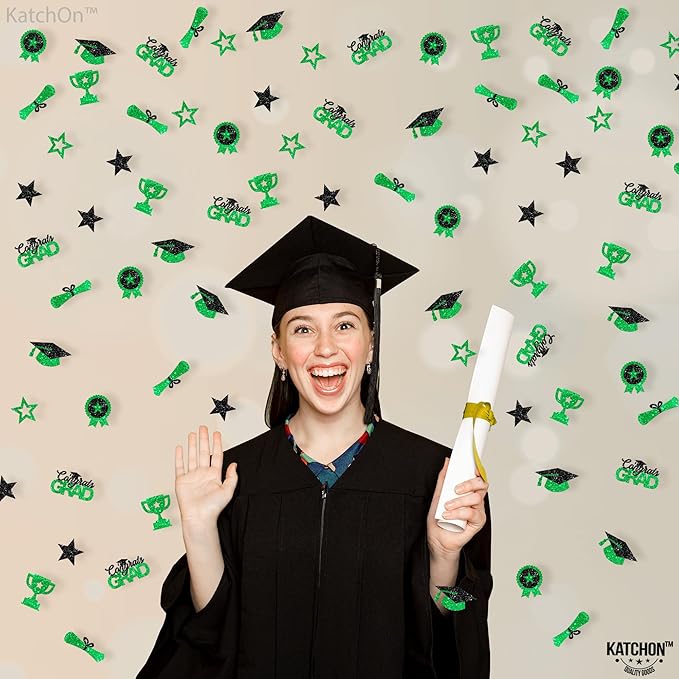 KatchOn, Glitter, Green and Black Graduation Confetti - Pack of 300 | Graduation Cap, Star Confetti for Graduation Table Decorations | Congrats Grad Confetti for Graduation Decorations Class of 2025