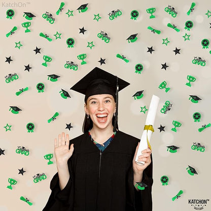 KatchOn, Glitter, Green and Black Graduation Confetti - Pack of 300 | Graduation Cap, Star Confetti for Graduation Table Decorations | Congrats Grad Confetti for Graduation Decorations Class of 2025