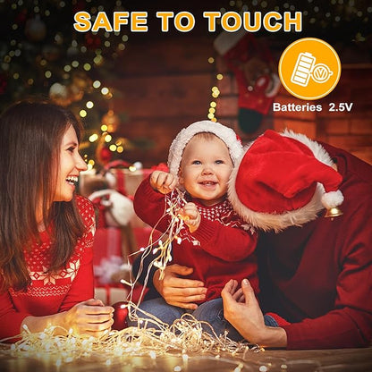 2 Pack Christmas String Lights Battery Operated with 8 Modes, 66FT 200 LED Fairy Lights with Timer, Waterproof Twinkle Lights for Indoor and Outdoor Christmas Decorations(Warm White)