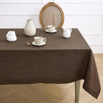 Solino Home Linen Tablecloth 60 x 108 Inch - 100% Pure Linen Chambray Brown Table Cloth for Rectangle Tables - Athena, Machine Washable Tablecloth for Fall, Autumn