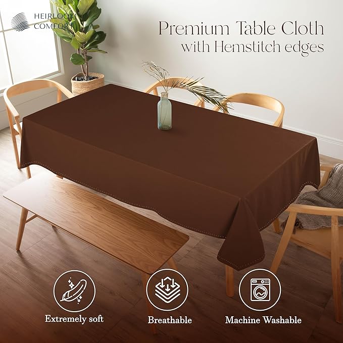 Brown Cotton Tablecloth, Table Cover 60x86 Inch, Fits 6-8 Seats, Soft, Durable, Washable, Wrinkle Resistant, Rectangle Table Cloth for Dining, Holiday Gatherings, Dinner, Weddings