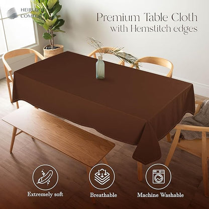 Brown Cotton Tablecloth, Table Cover 60x86 Inch, Fits 6-8 Seats, Soft, Durable, Washable, Wrinkle Resistant, Rectangle Table Cloth for Dining, Holiday Gatherings, Dinner, Weddings