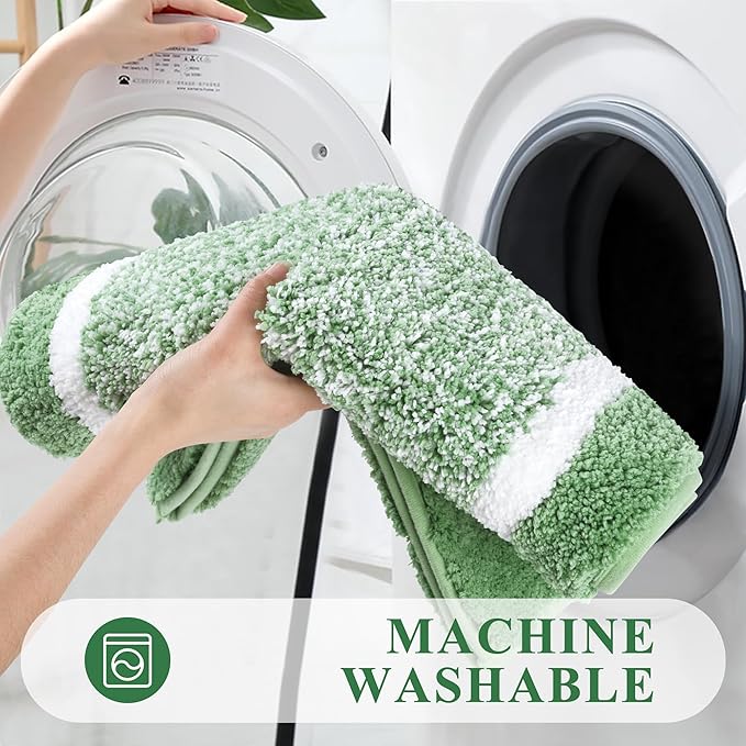 Pauwer Bathroom Rugs Sets 3 Piece Bathroom Shower Rugs with U-Shaped Contour Toilet Mat Absorbent Microfiber Plush Bath Mats Non Slip Bath Rugs Machine Washable Shaggy Floor Mats, Green