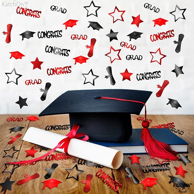 KatchOn, Red and Black Graduation Confetti 2025 - Pack of 1300 | Grad Confetti Class Of 2025 | Grad Decorations Class of 2025 | Red and Black Graduation Decorations 2025