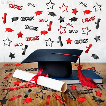 KatchOn, Red and Black Graduation Confetti 2025 - Pack of 1300 | Grad Confetti Class Of 2025 | Grad Decorations Class of 2025 | Red and Black Graduation Decorations 2025
