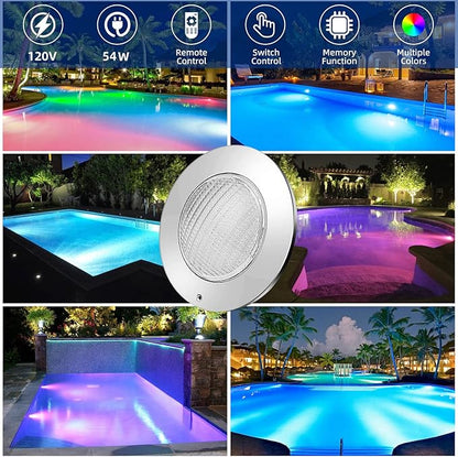 Pool Lights for Inground Pool, 54W 10 Inch Large LED Multicolor Inground Pools LED Light with 50 Foot Cord for Wet Niche, APP Control & Remote Control