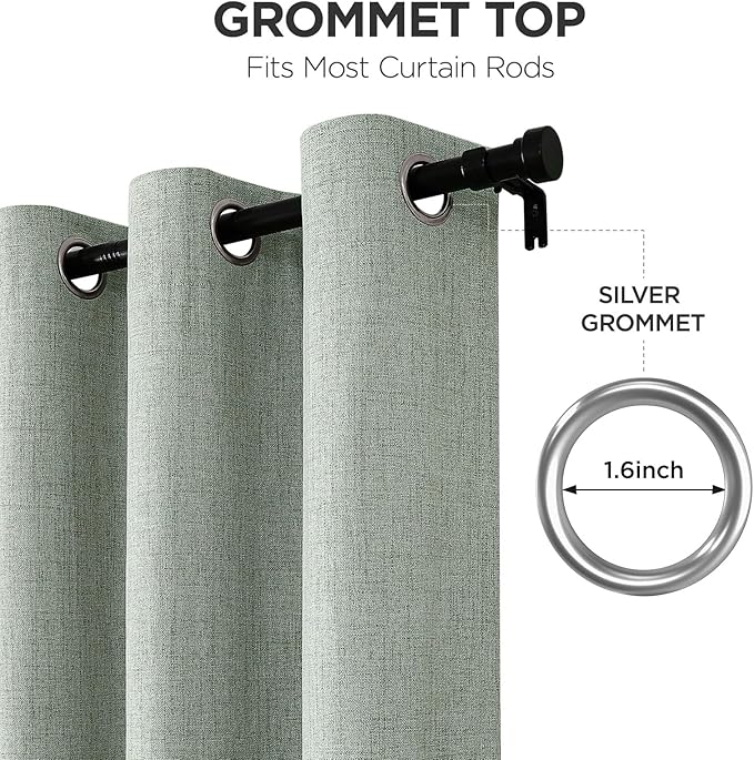 Joydeco Sage Green Blackout Curtains 96 Inches Long, Curtains 96 Inch Length 1 Panel for Bedroom, Thermal Insulated Linen Black Out Curtains with Grommets(100x96, Sage Green)
