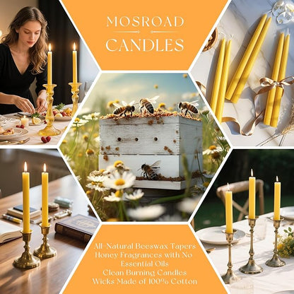 24 Packs Beeswax Taper Candles 9 Inch, All Natural Beeswax Candle Sticks - 10 Hour Burn Time - Smokeless & Dripless Taper Candles for Table Decor, Unscented Bee Wax Tapered Candle
