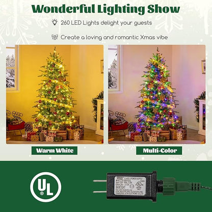 GOFLAME 6FT Prelit Artificial Christmas Tree, Hinged Xmas Tree with 714 PE & PVC Branch Tips, 260 LED Lights, 11 Lighting Modes, Remote, Holiday Decoration Tree with Timer, Adjustable Brightness