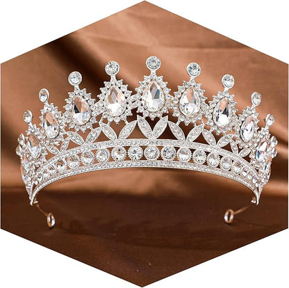 FORSEVEN Crystal Tiaras and Crowns for Women - Wedding and Birthday Party Princess Crown Hair Accessories - Bride Rhinestone Headband Halloween Decorations Hairband
