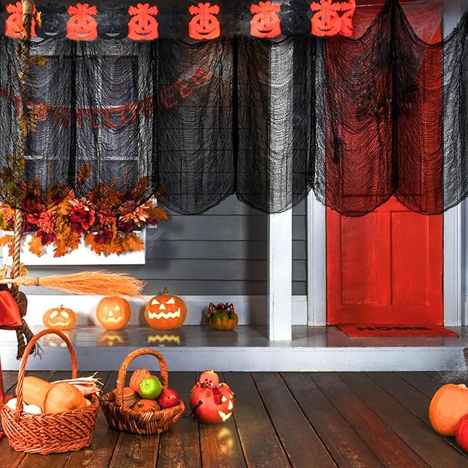 ZeeDix 12 Pack Black Halloween Creepy Cloth 30 x 75 Inch Halloween Decoration Spooky Scary Gauze Cloth Black Cheesecloth for Party Supplies Outdoor Yard Home Wall Doorways